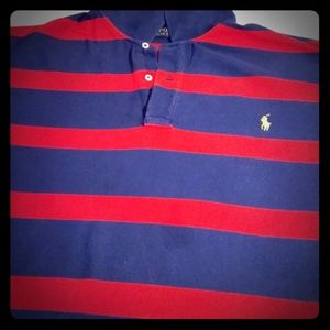 Red and navy blue striped Polo short sleeve shirt